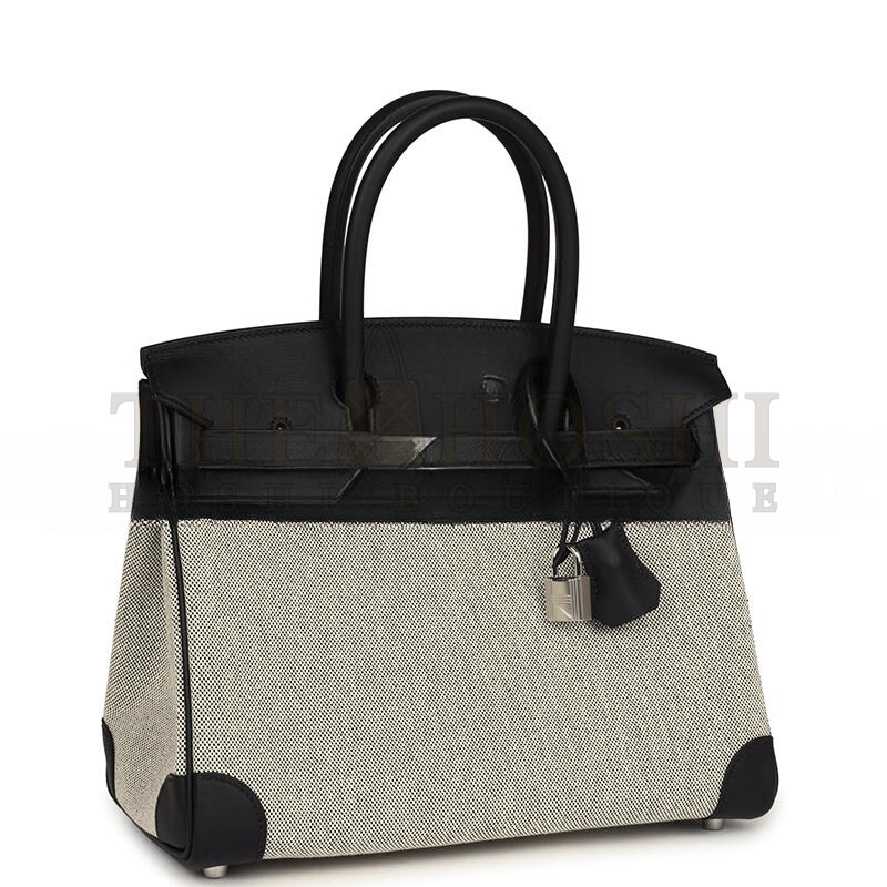 H**me5 BIRKIN 30 BLACK SWIFT AND ECRU TOILE PALLADIUM HARDWARE (30*22*15cm) Master Quality